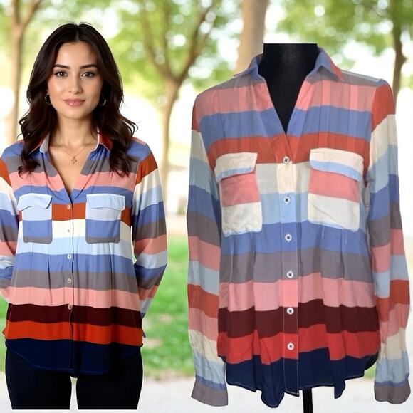 Anthropologie x Maeve Wynwood Button down Stripe Multicolor Oversized USA 14 - Picture 8 of 8